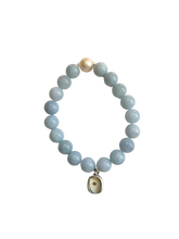 Load image into Gallery viewer, Aqua marine 10 mm Polished Stone Mustard Seed Bracelet
