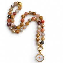 Load image into Gallery viewer, Faceted moonstone necklace with round mustard seed charm
