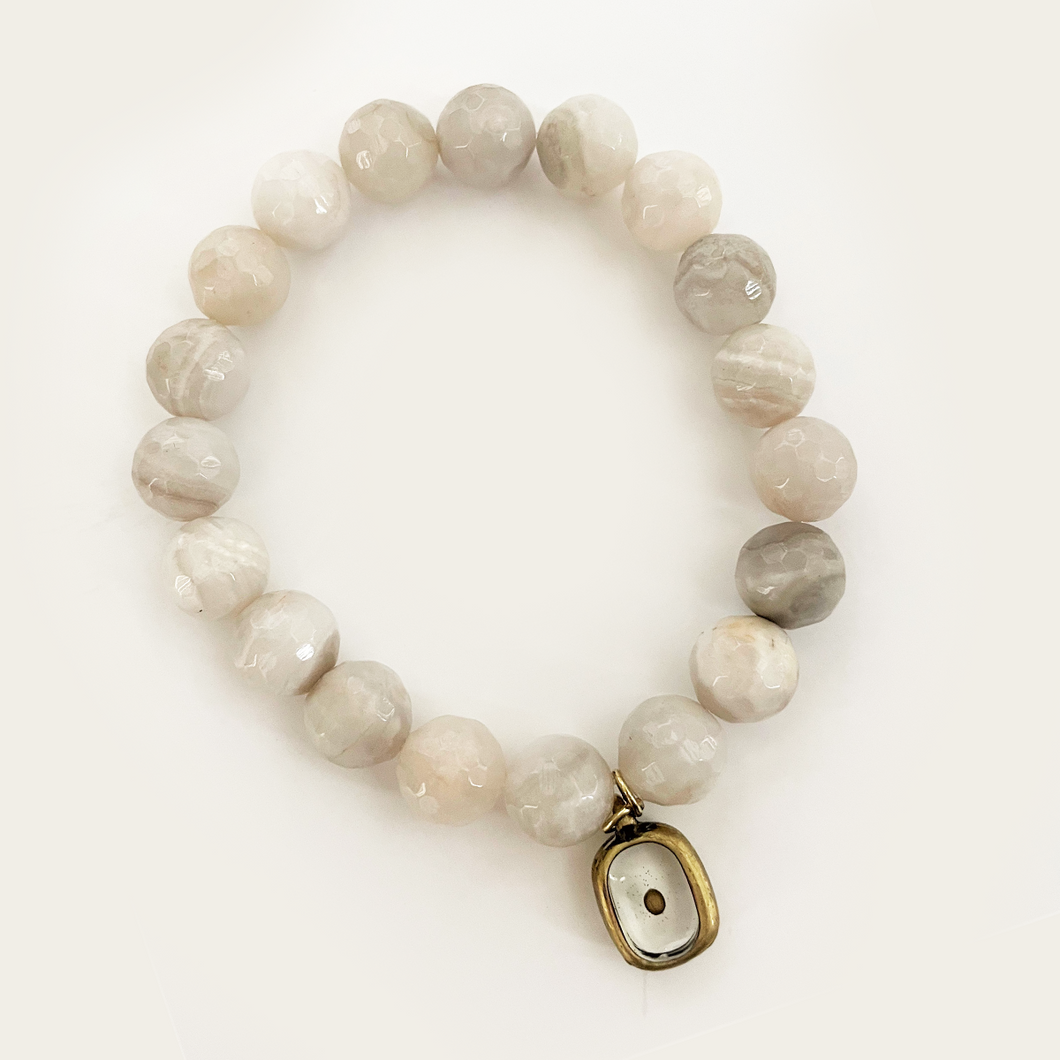 Mustard Seed Charm Bracelet: White Lace Agate